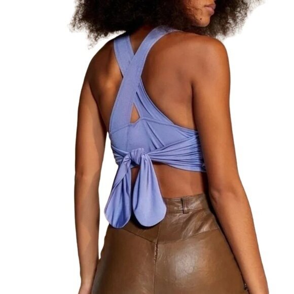 UO Orange Festival Deep V Criss Cross Tie Back Crop Top Size Small - Picture 2 of 6